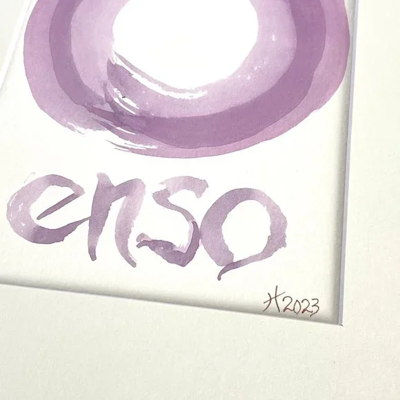 Purple Enso Play Original Handmade Watercolor Painting Cream Mat 8x10in